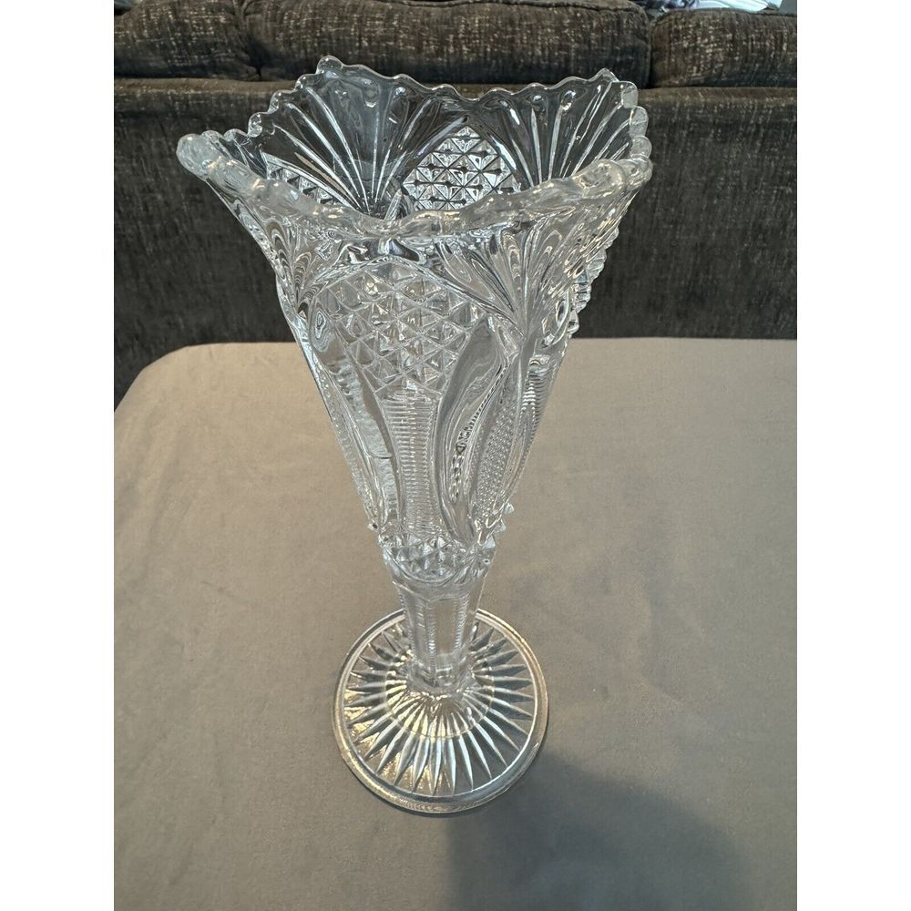 Vintage EAPG Hickman Glass Clear Fan‎ Vase